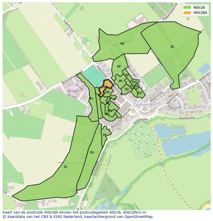 Afbeelding van het postcodegebied 4061 BA op de kaart.