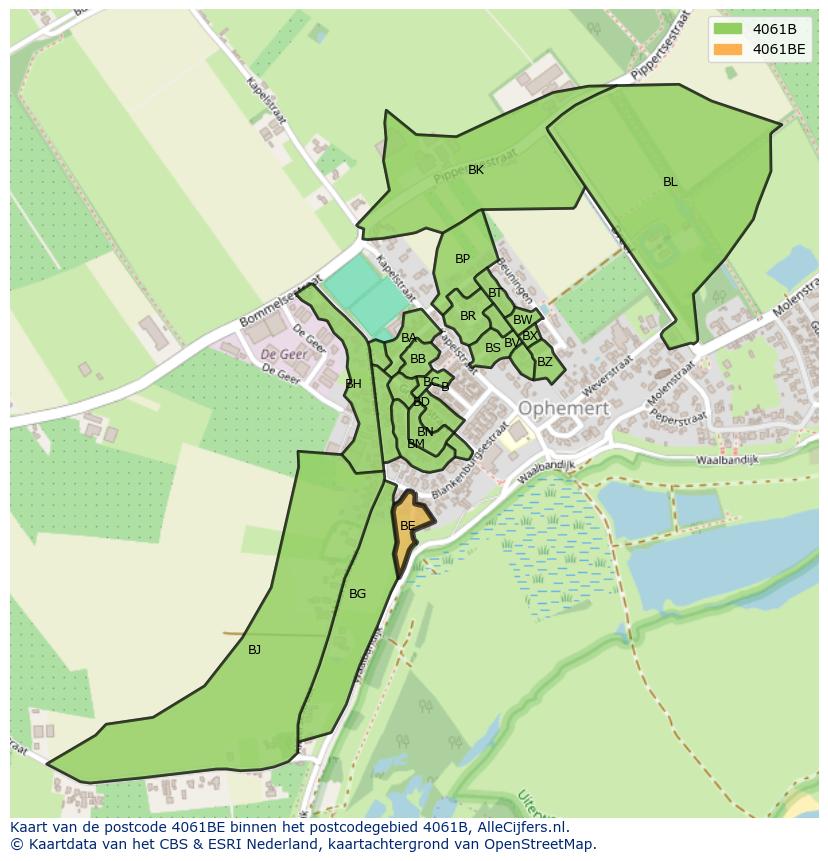 Afbeelding van het postcodegebied 4061 BE op de kaart.