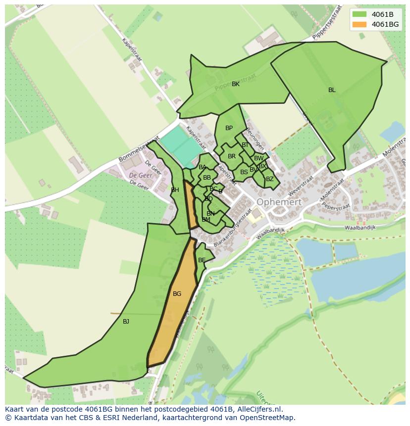 Afbeelding van het postcodegebied 4061 BG op de kaart.
