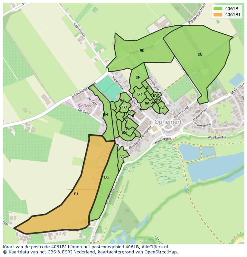 Afbeelding van het postcodegebied 4061 BJ op de kaart.