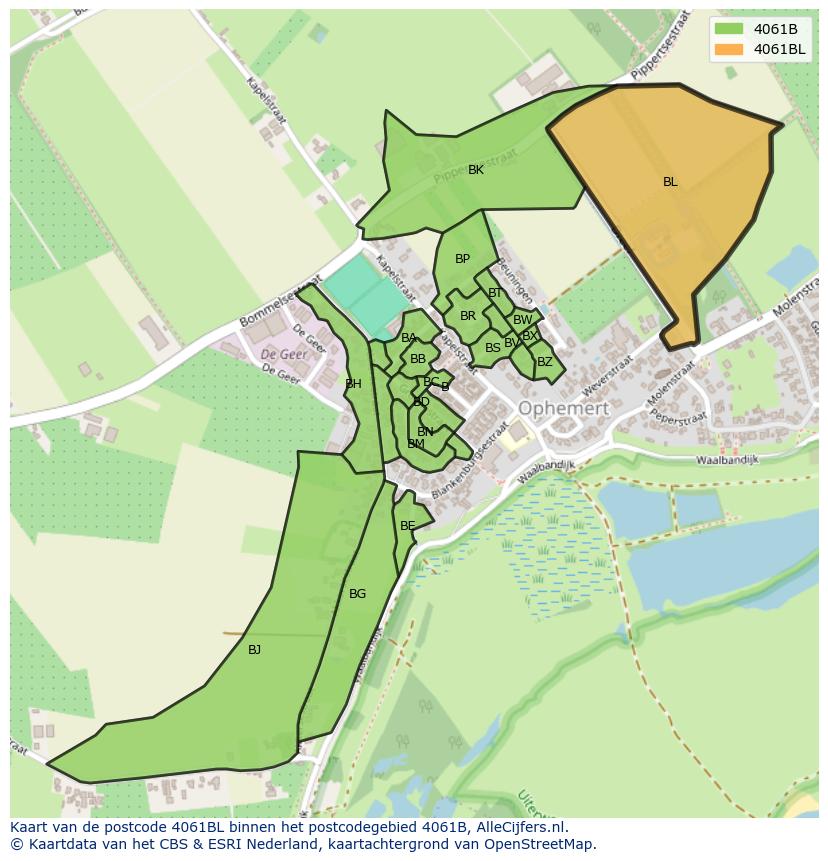 Afbeelding van het postcodegebied 4061 BL op de kaart.