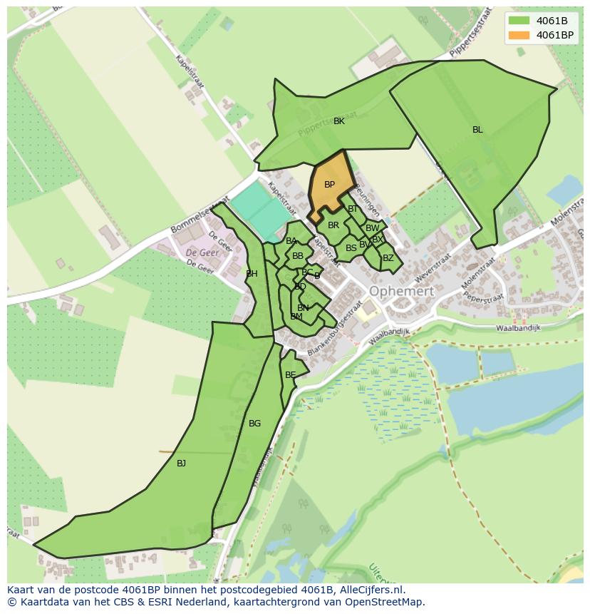 Afbeelding van het postcodegebied 4061 BP op de kaart.