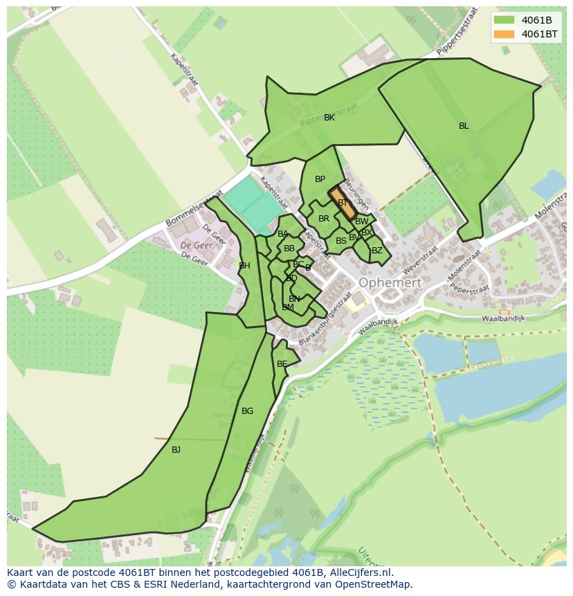 Afbeelding van het postcodegebied 4061 BT op de kaart.