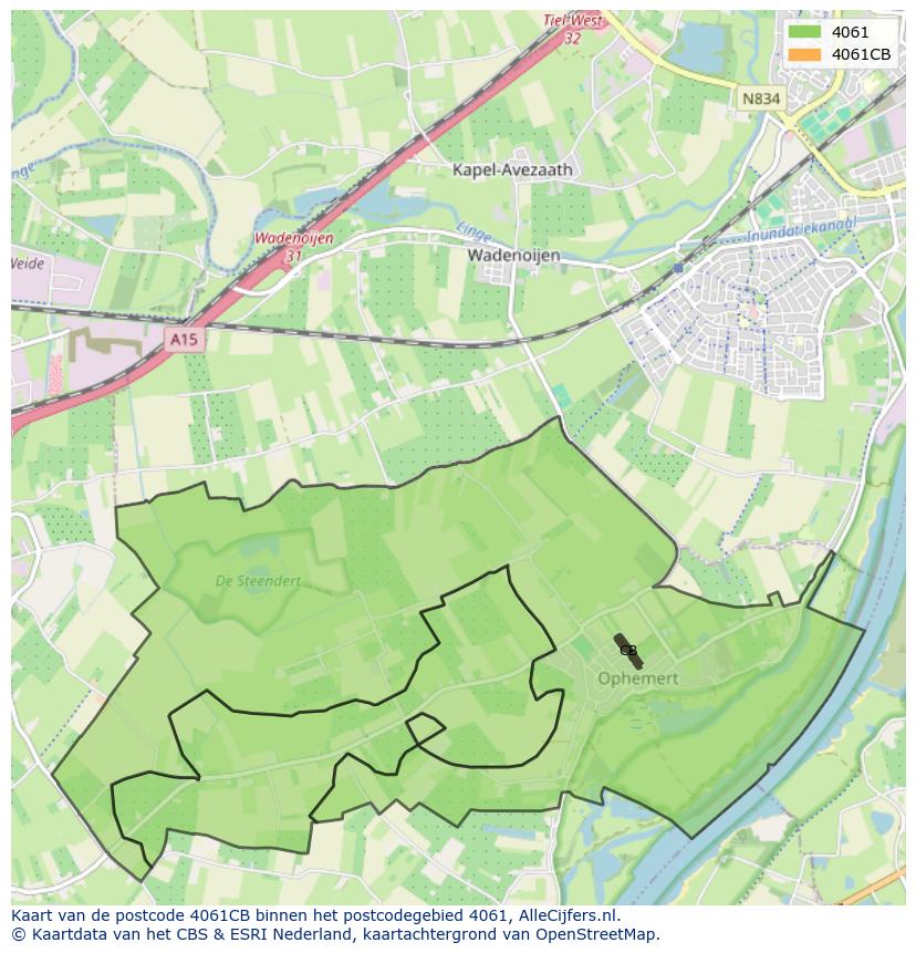 Afbeelding van het postcodegebied 4061 CB op de kaart.