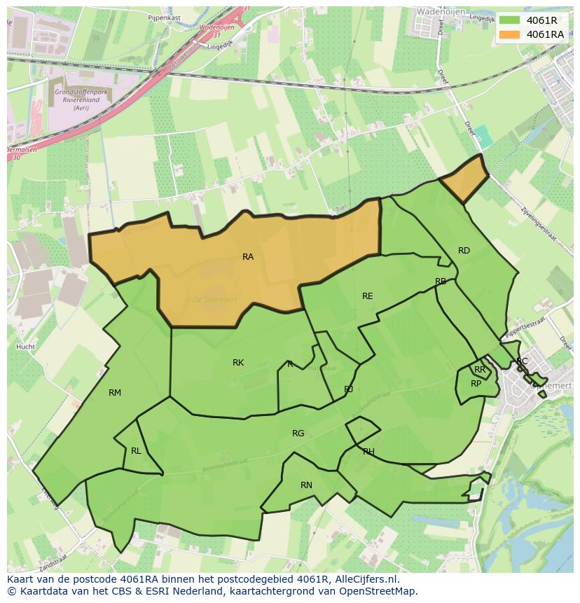 Afbeelding van het postcodegebied 4061 RA op de kaart.