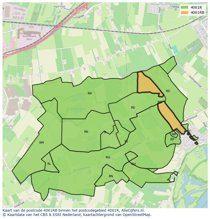 Afbeelding van het postcodegebied 4061 RB op de kaart.
