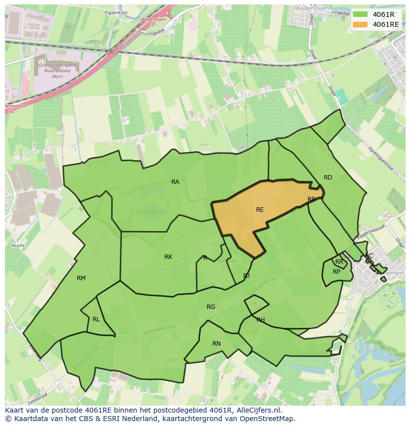 Afbeelding van het postcodegebied 4061 RE op de kaart.