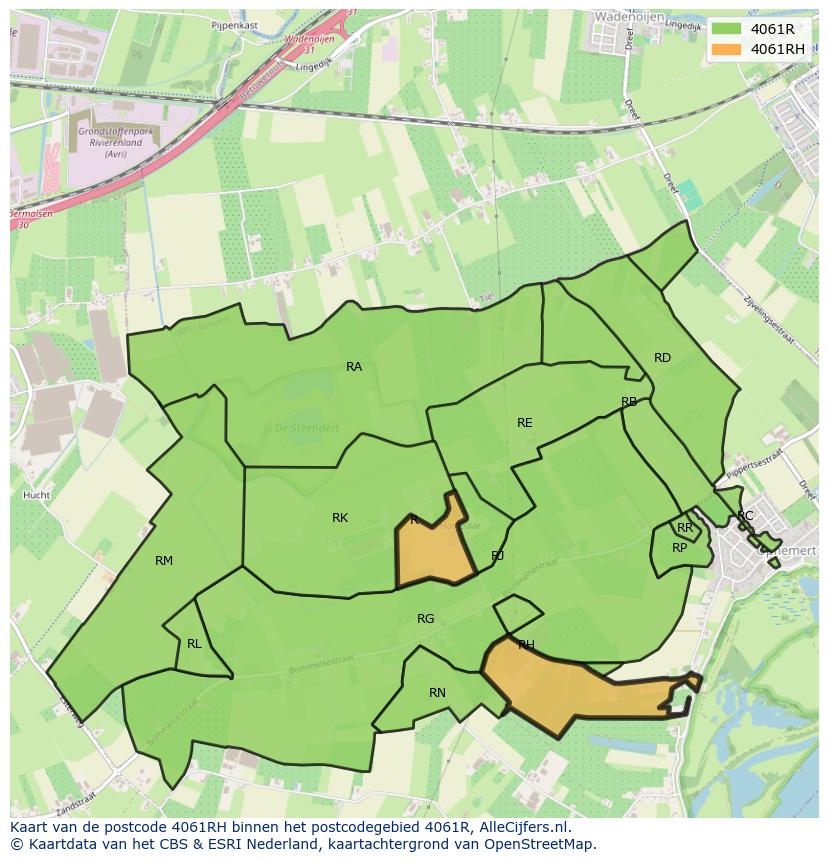 Afbeelding van het postcodegebied 4061 RH op de kaart.
