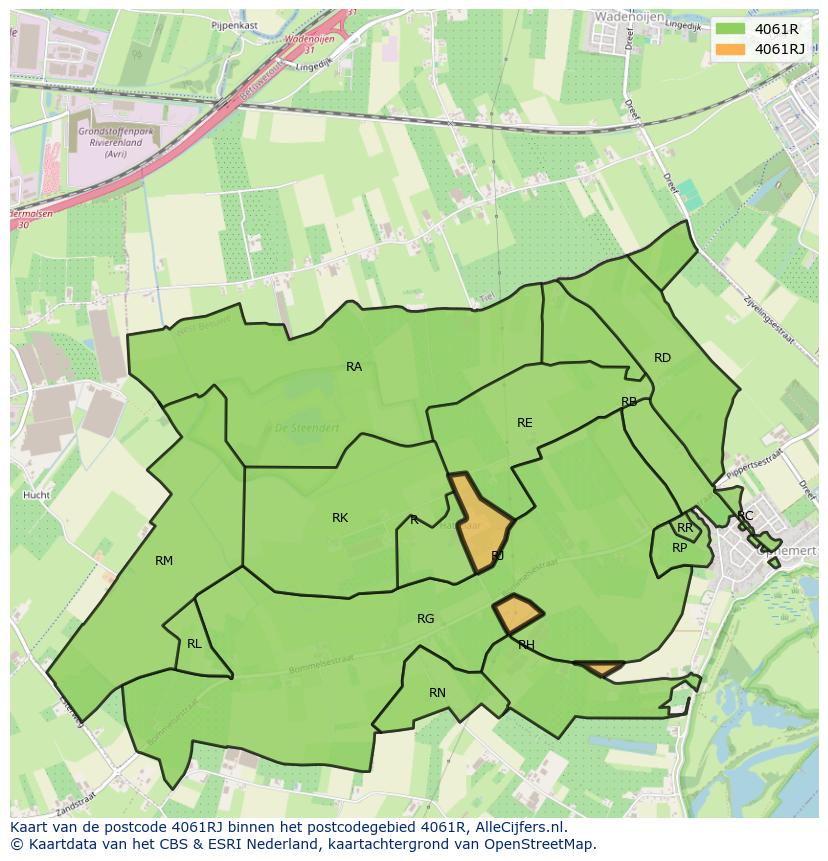Afbeelding van het postcodegebied 4061 RJ op de kaart.