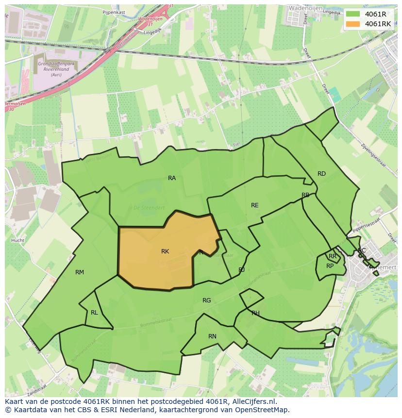 Afbeelding van het postcodegebied 4061 RK op de kaart.