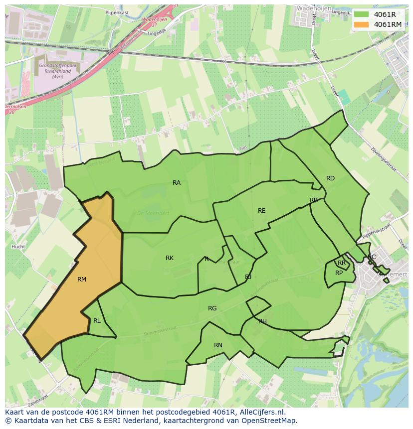 Afbeelding van het postcodegebied 4061 RM op de kaart.