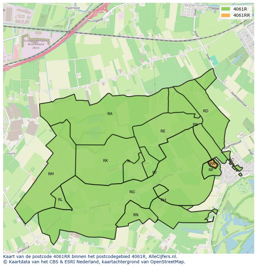 Afbeelding van het postcodegebied 4061 RR op de kaart.