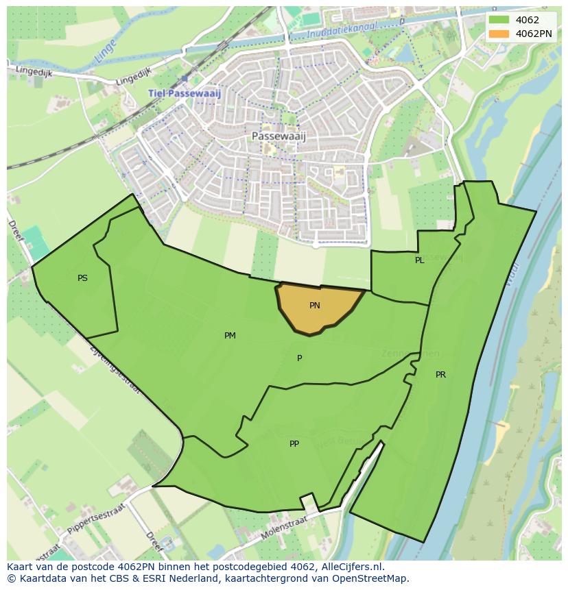 Afbeelding van het postcodegebied 4062 PN op de kaart.