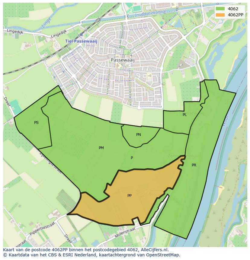 Afbeelding van het postcodegebied 4062 PP op de kaart.