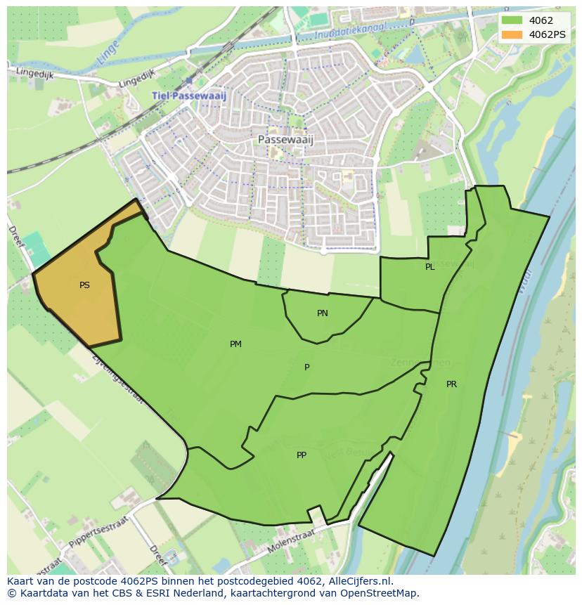 Afbeelding van het postcodegebied 4062 PS op de kaart.