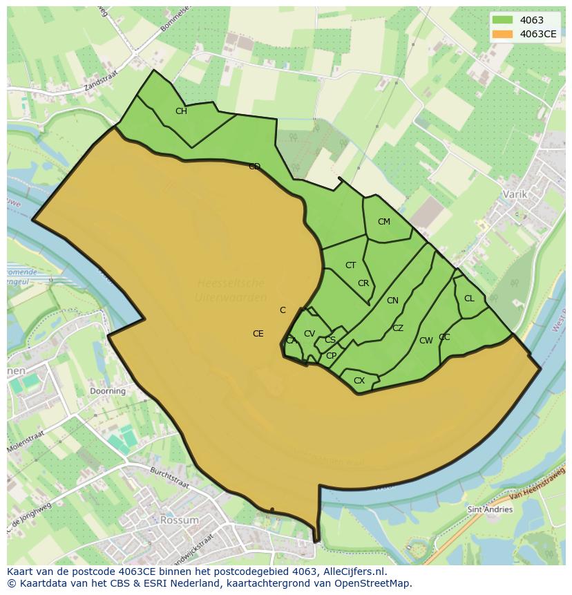 Afbeelding van het postcodegebied 4063 CE op de kaart.