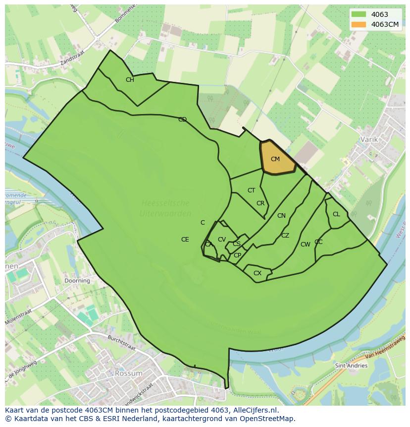 Afbeelding van het postcodegebied 4063 CM op de kaart.