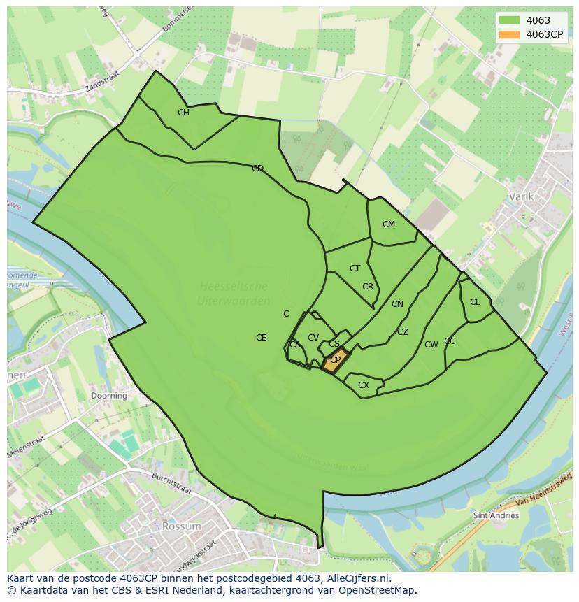 Afbeelding van het postcodegebied 4063 CP op de kaart.
