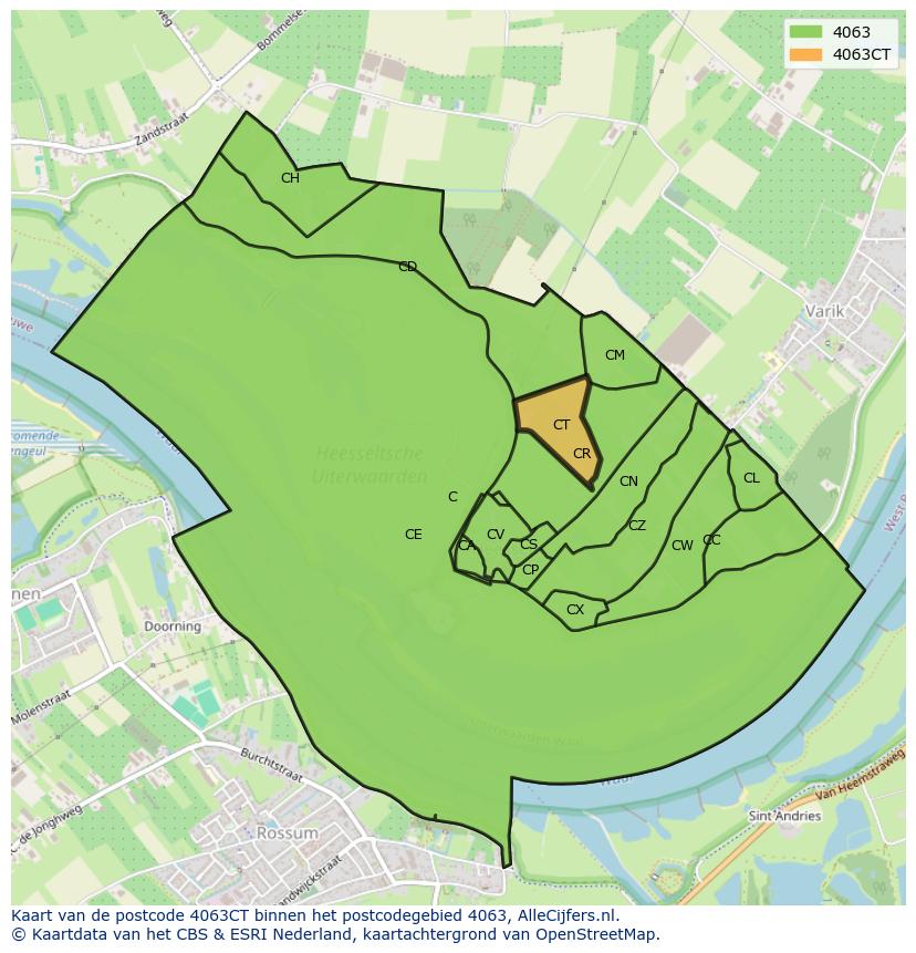 Afbeelding van het postcodegebied 4063 CT op de kaart.