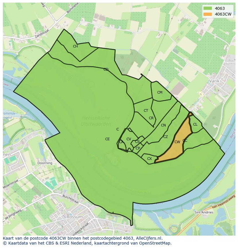Afbeelding van het postcodegebied 4063 CW op de kaart.