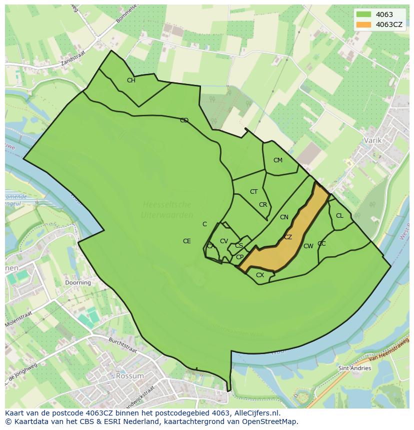 Afbeelding van het postcodegebied 4063 CZ op de kaart.