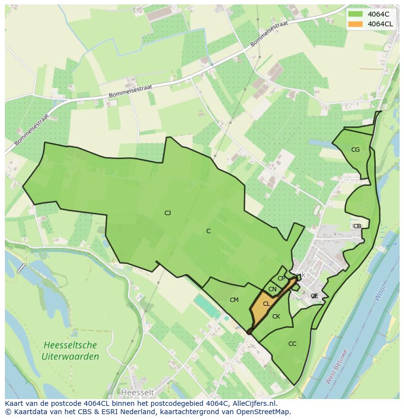 Afbeelding van het postcodegebied 4064 CL op de kaart.