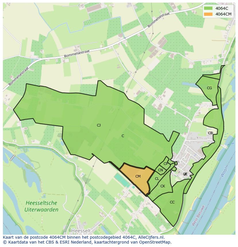 Afbeelding van het postcodegebied 4064 CM op de kaart.
