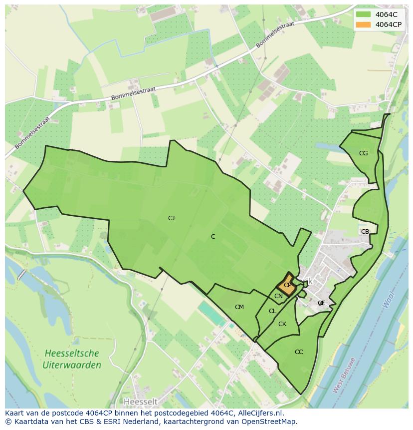 Afbeelding van het postcodegebied 4064 CP op de kaart.