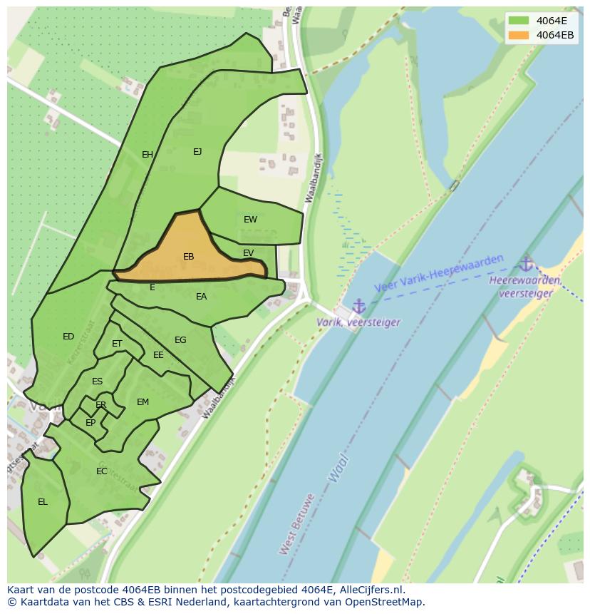 Afbeelding van het postcodegebied 4064 EB op de kaart.