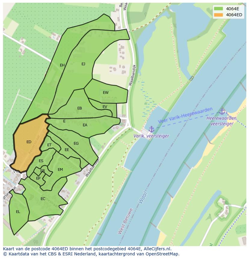Afbeelding van het postcodegebied 4064 ED op de kaart.