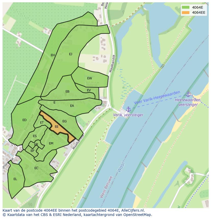 Afbeelding van het postcodegebied 4064 EE op de kaart.