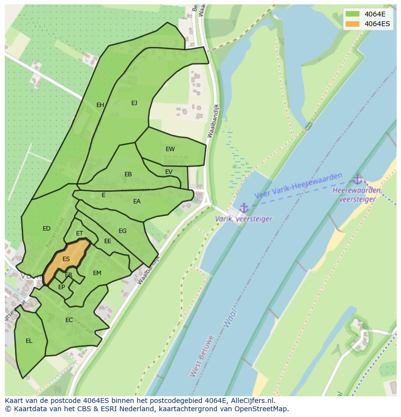 Afbeelding van het postcodegebied 4064 ES op de kaart.