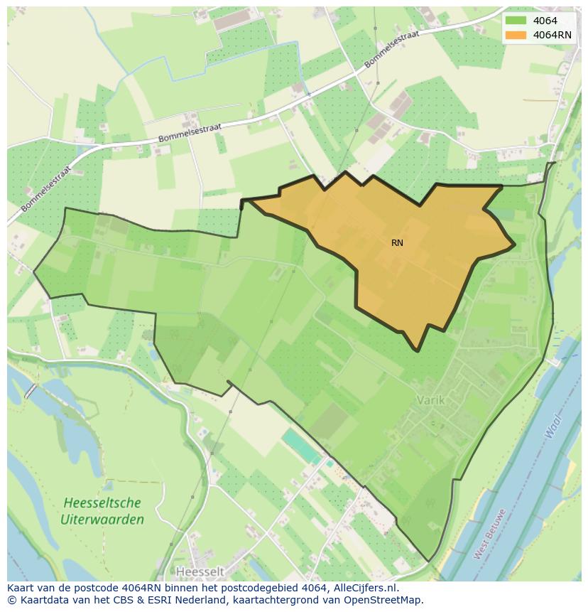 Afbeelding van het postcodegebied 4064 RN op de kaart.