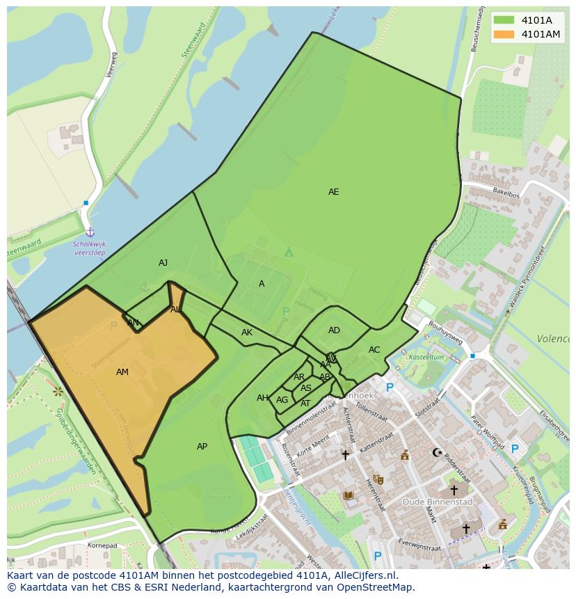 Afbeelding van het postcodegebied 4101 AM op de kaart.