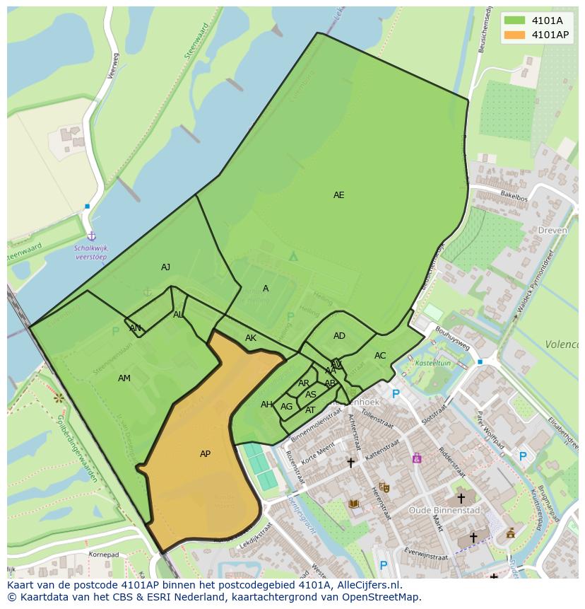 Afbeelding van het postcodegebied 4101 AP op de kaart.