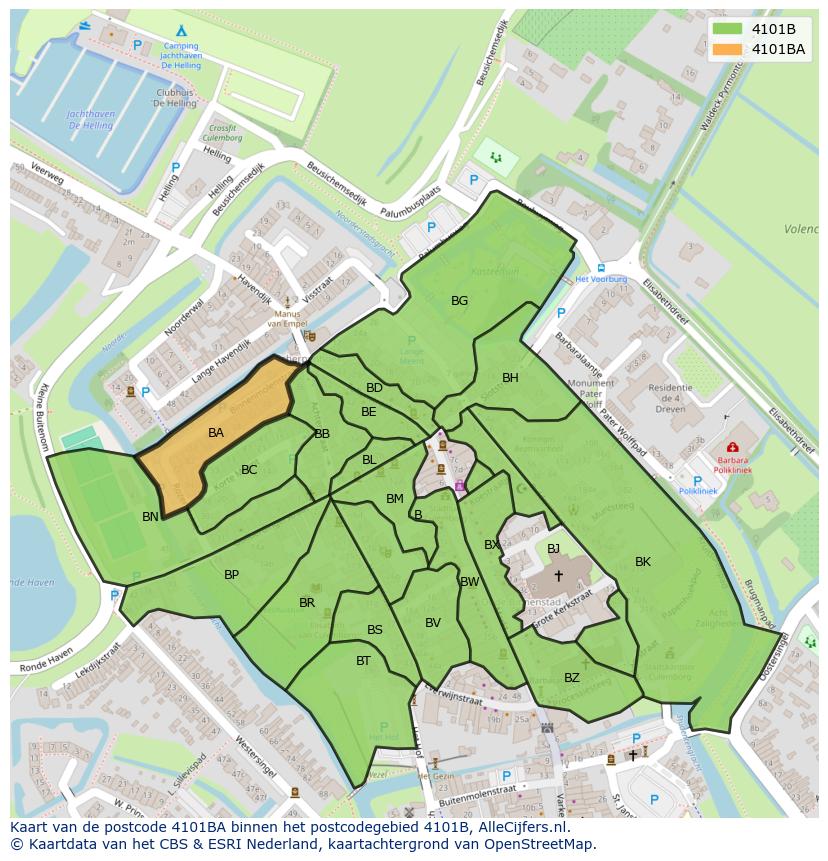 Afbeelding van het postcodegebied 4101 BA op de kaart.