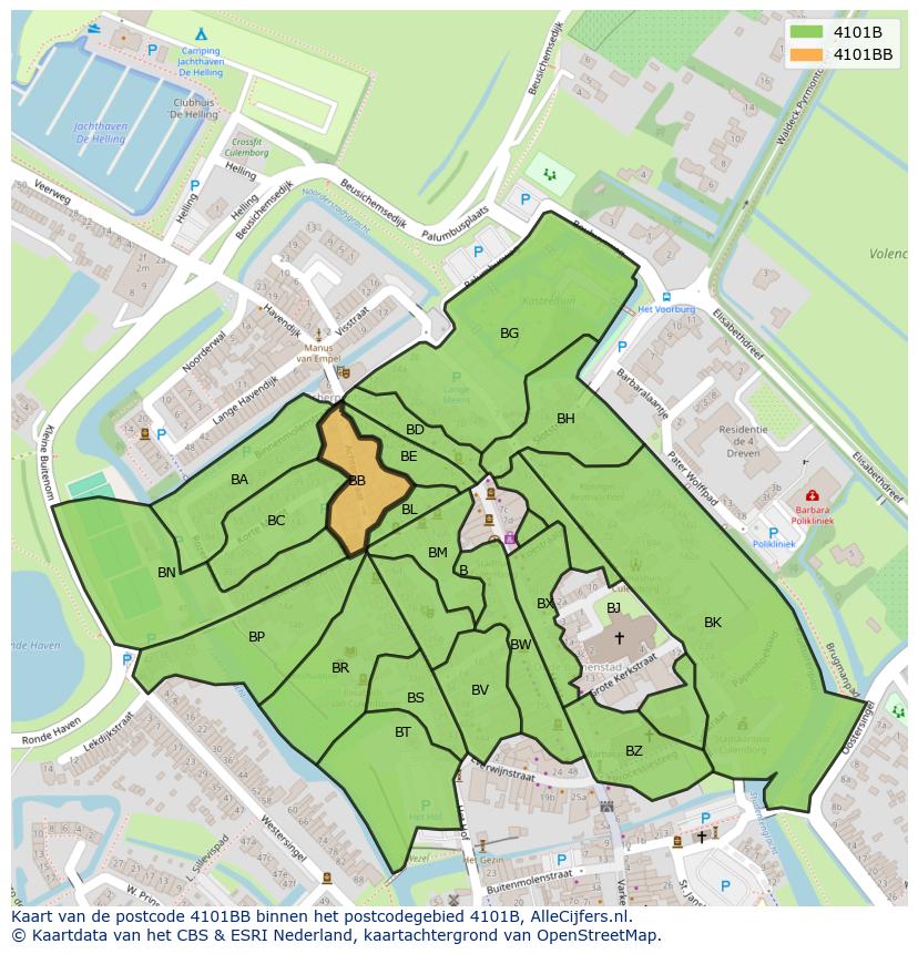 Afbeelding van het postcodegebied 4101 BB op de kaart.