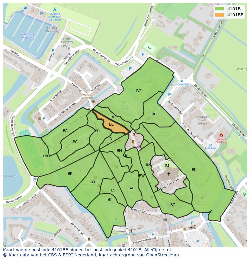 Afbeelding van het postcodegebied 4101 BE op de kaart.