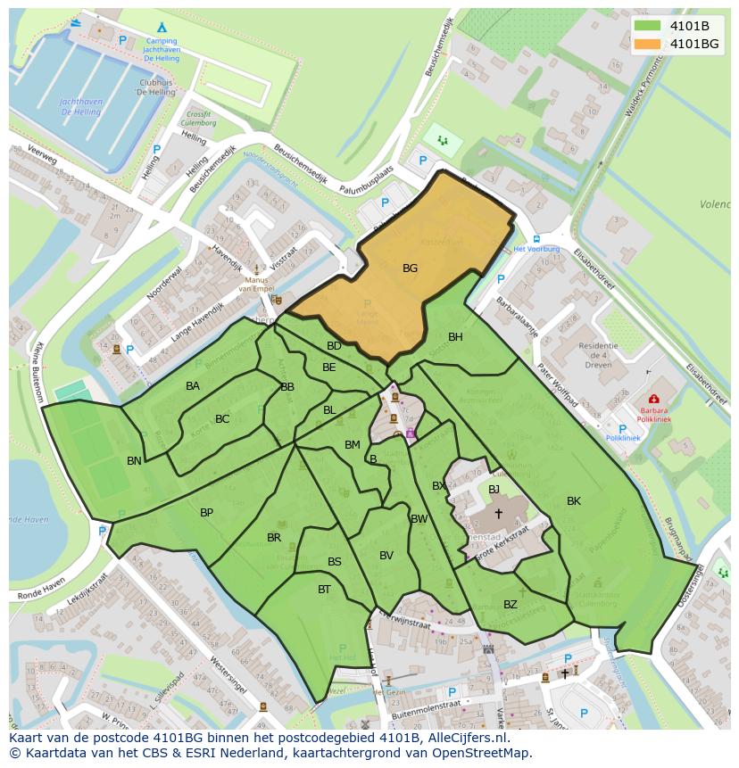 Afbeelding van het postcodegebied 4101 BG op de kaart.