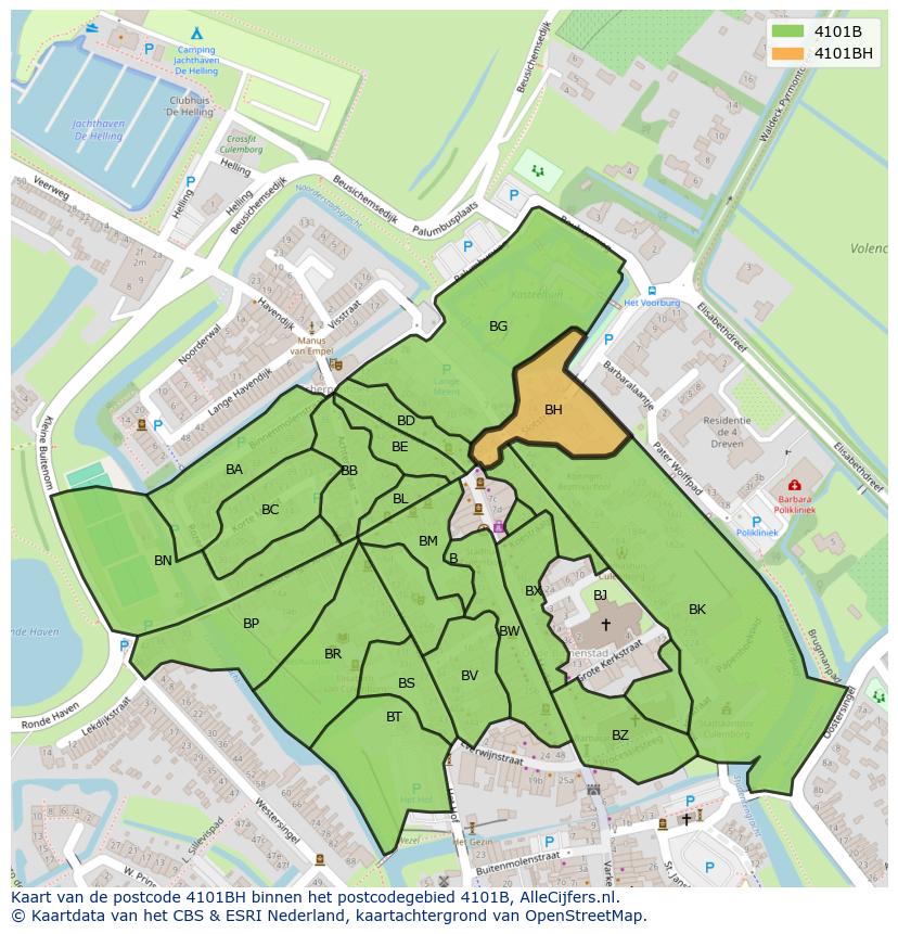 Afbeelding van het postcodegebied 4101 BH op de kaart.