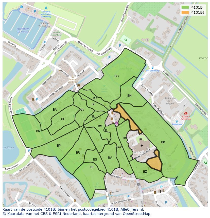 Afbeelding van het postcodegebied 4101 BJ op de kaart.