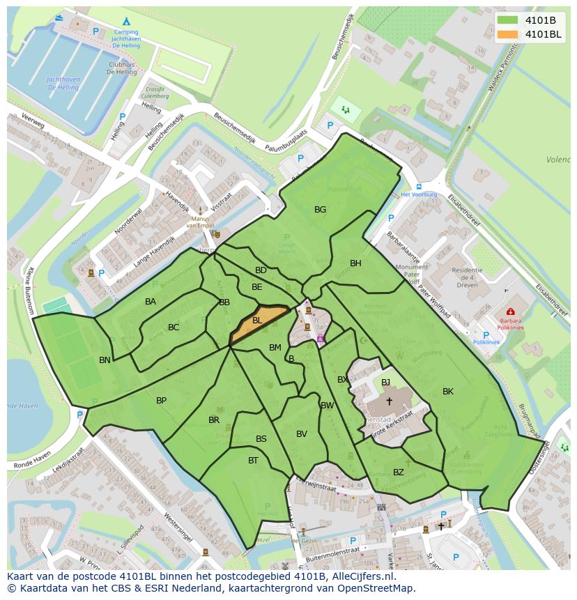 Afbeelding van het postcodegebied 4101 BL op de kaart.
