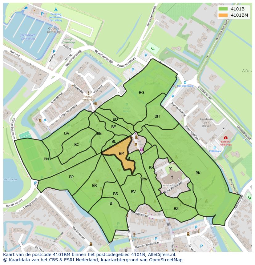 Afbeelding van het postcodegebied 4101 BM op de kaart.