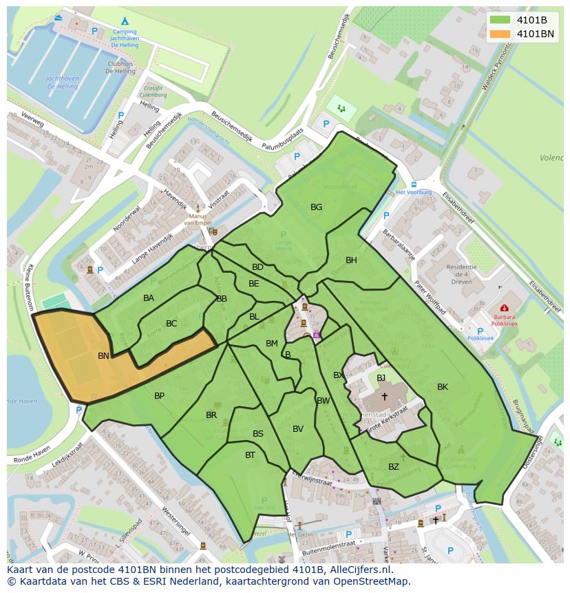 Afbeelding van het postcodegebied 4101 BN op de kaart.