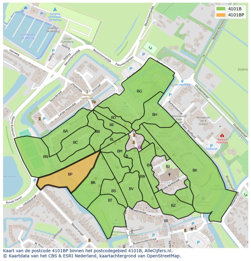 Afbeelding van het postcodegebied 4101 BP op de kaart.