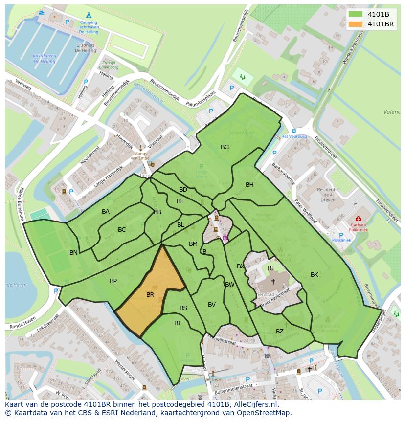 Afbeelding van het postcodegebied 4101 BR op de kaart.