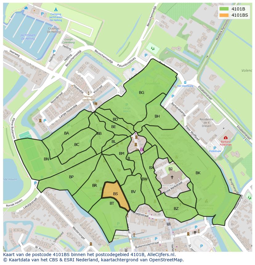 Afbeelding van het postcodegebied 4101 BS op de kaart.