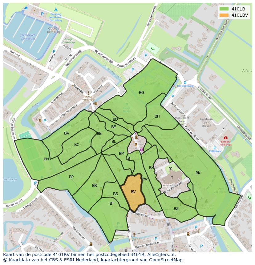 Afbeelding van het postcodegebied 4101 BV op de kaart.