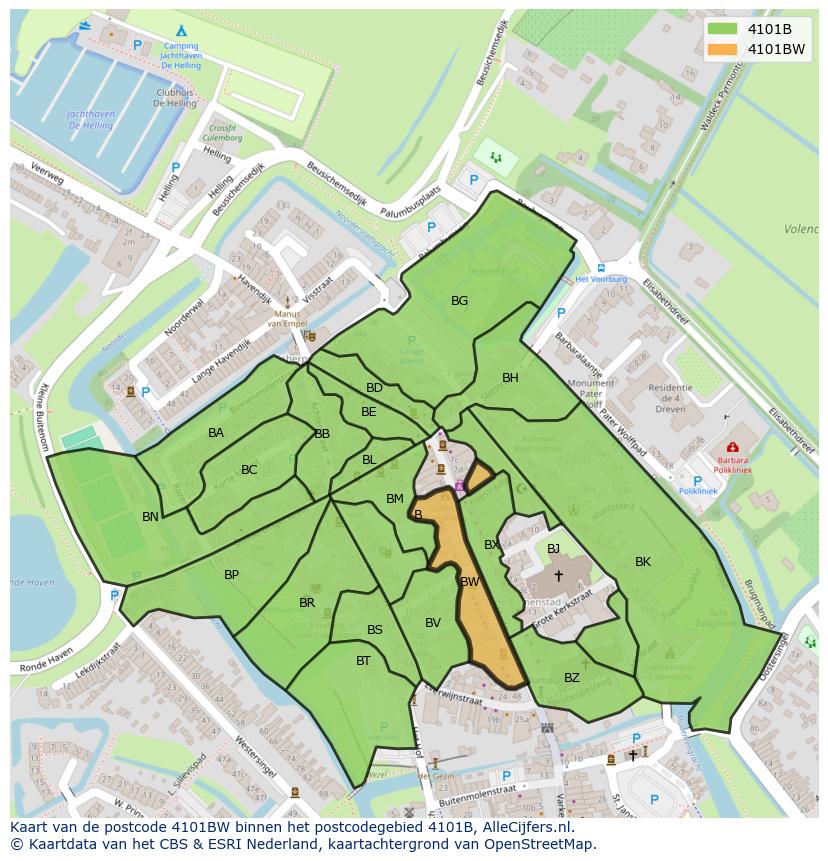 Afbeelding van het postcodegebied 4101 BW op de kaart.