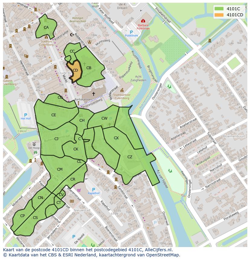 Afbeelding van het postcodegebied 4101 CD op de kaart.